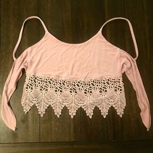 RARE! Pink Tie Back Lace Crop Top-XS